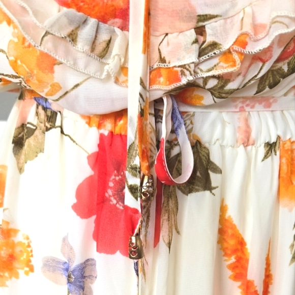 🏷️Georgette Ivory Floral Adjustable Strap Ruffle Maxi Dress Size Flowy 2X - Picture 7 of 12